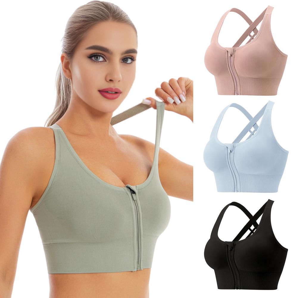 Sports Bra Racerback - حمالة صدر رياضية لاسلكية بسحاب أمامي،